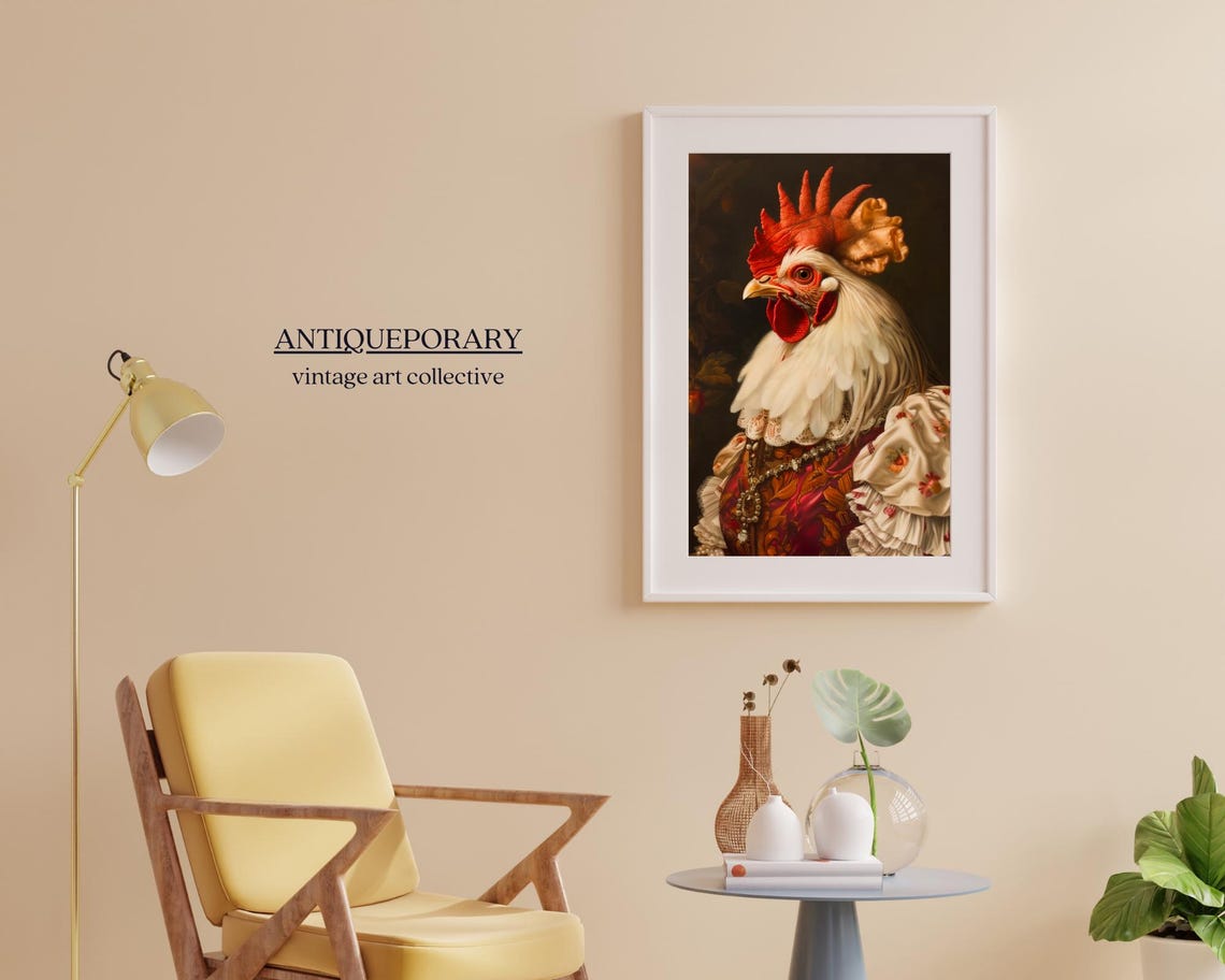 Rooster in Victorian Gown with Jewels Vintage Portrait Poster - Image 6