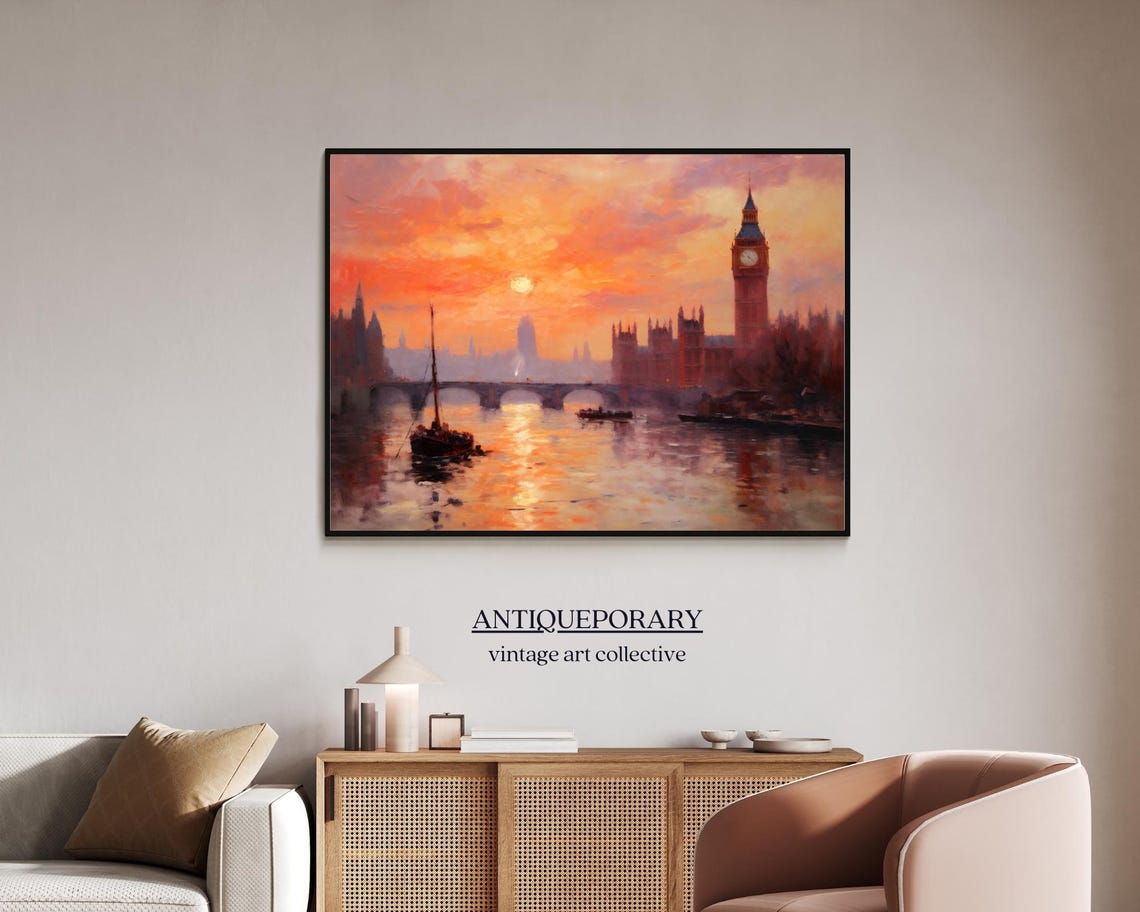 London Big Ben Sunset Thames River Impressionist Cityscape Poster - Image 5