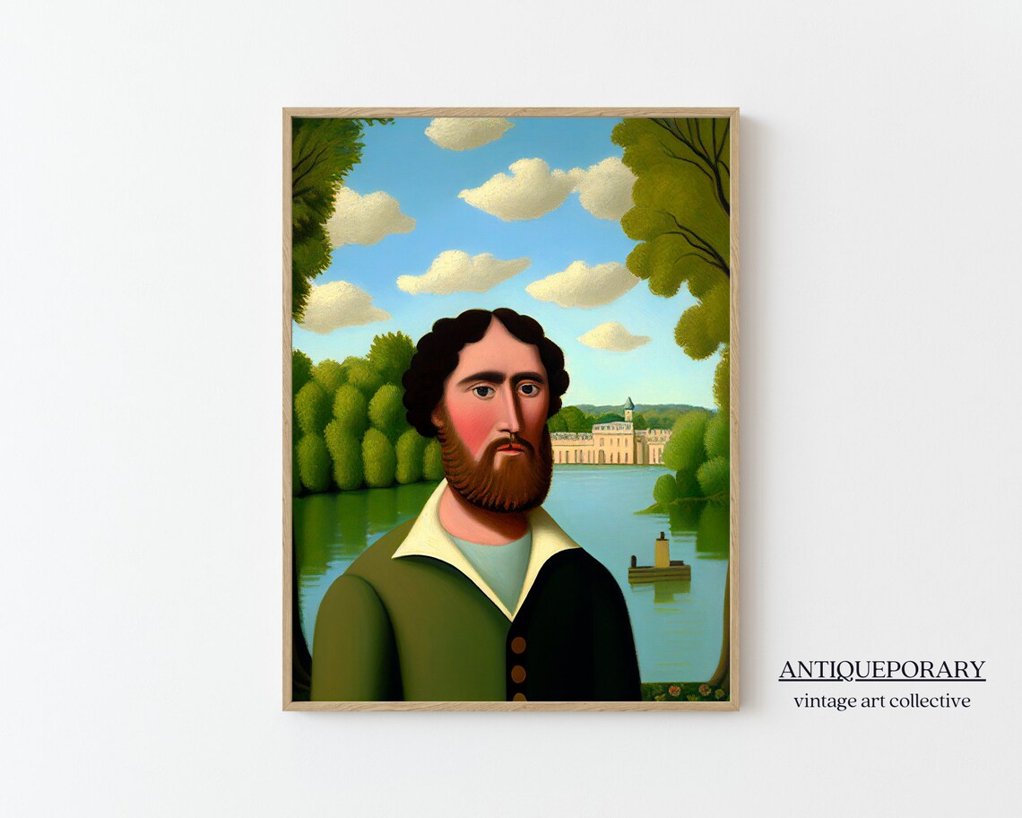 Naive Folk Art Portrait of Bearded Man by River Chateau Poster
