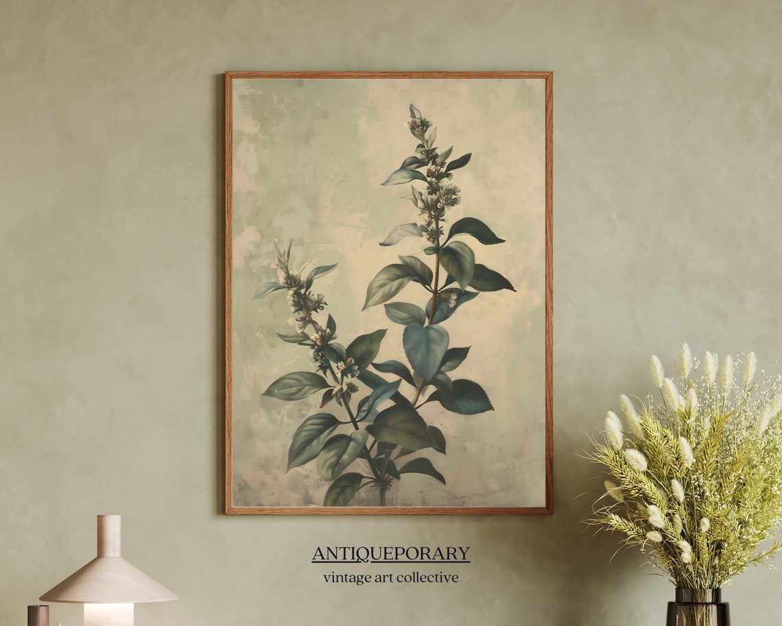 Sage Green Botanical Leaf Branch Vintage Antique Style Poster - Image 7