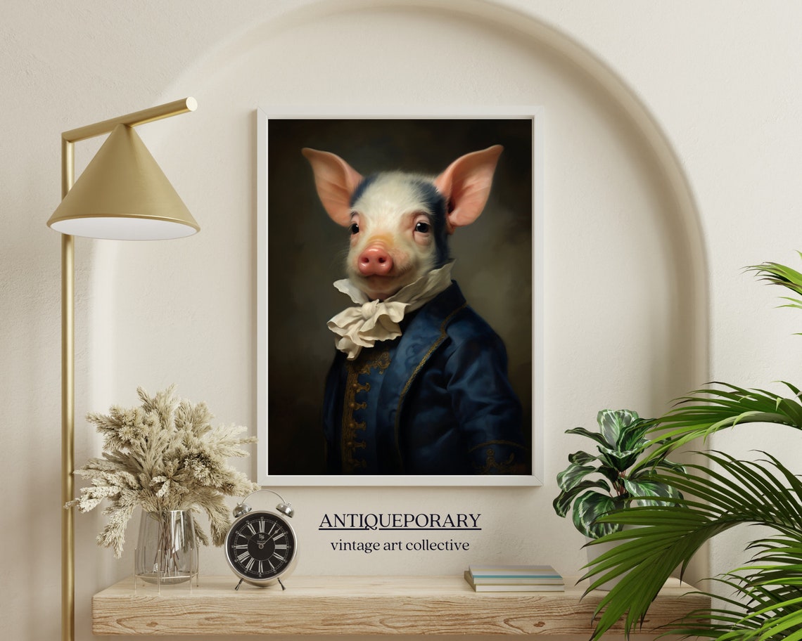 Baby Pig Vintage Portrait Victorian Animal Portrait Dressed Animal Prints Altered Art Print Renaissance Animal Painting Farm Animal Art - Image 7