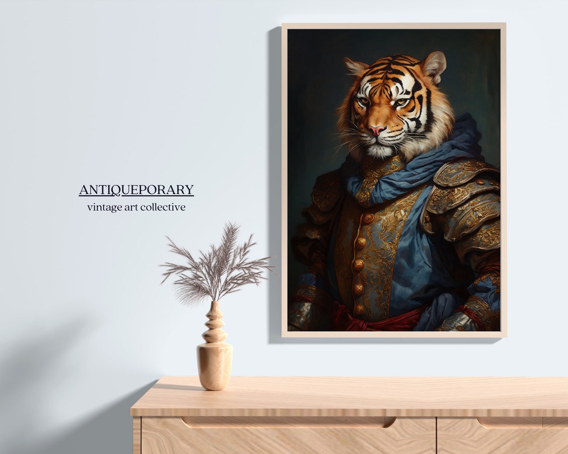 Royal Tiger Warrior Portrait Armor Blue Cloak Regal Style Poster - Image 8