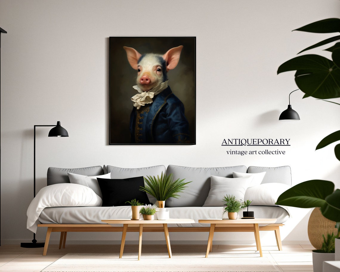 Dapper Baby Pig in Navy Frock Coat Whimsical Victorian Pet Poster - Image 5
