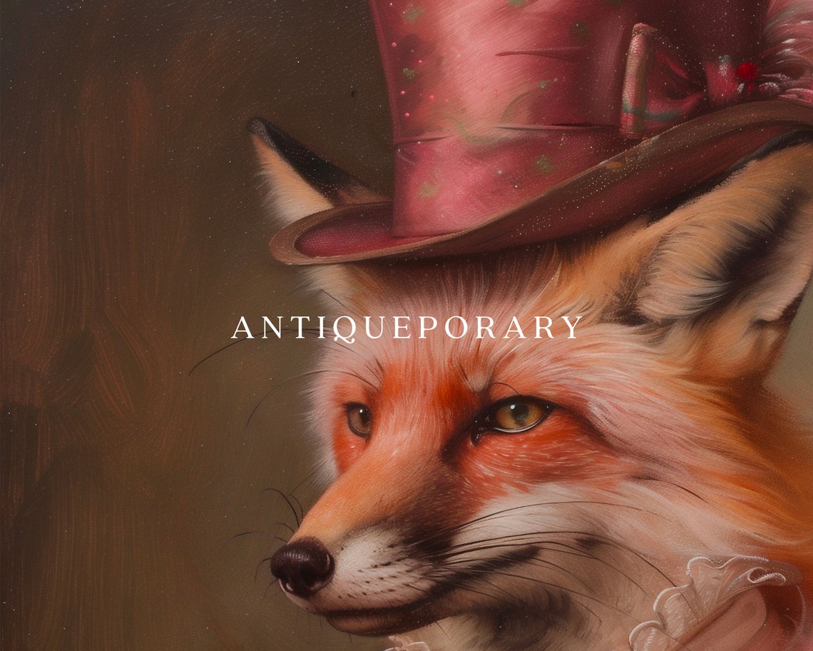 Red Fox Lady Portrait Pink Fur Stole Top Hat Victorian Poster - Image 3
