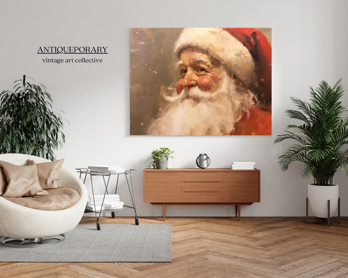 Rustic Santa Claus Portrait Close Up Vintage Christmas Print - Image 5