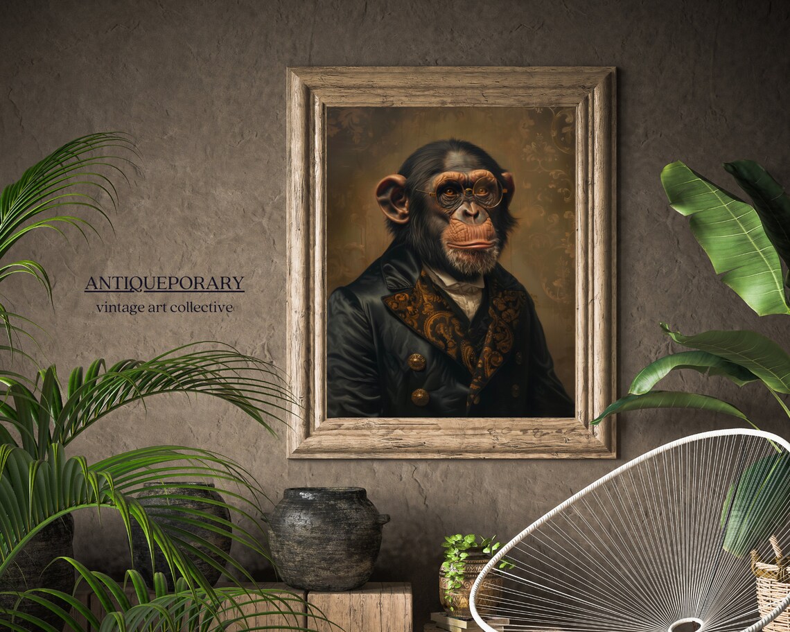 Royal Chimpanzee Portrait Round Glasses Victorian Gentleman Poster - Image 7