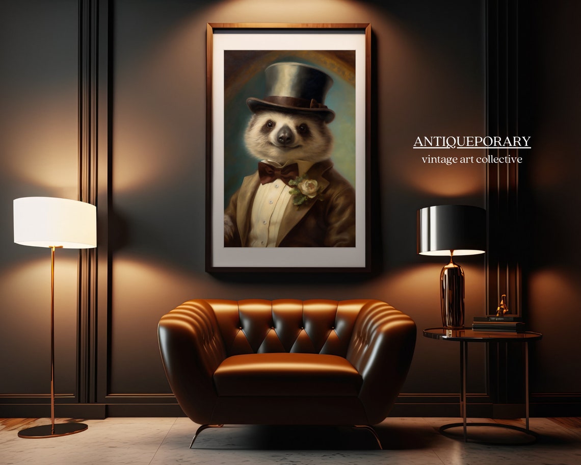 Dapper Sloth Gentleman in Top Hat and Brown Suit Portrait Poster - Image 5