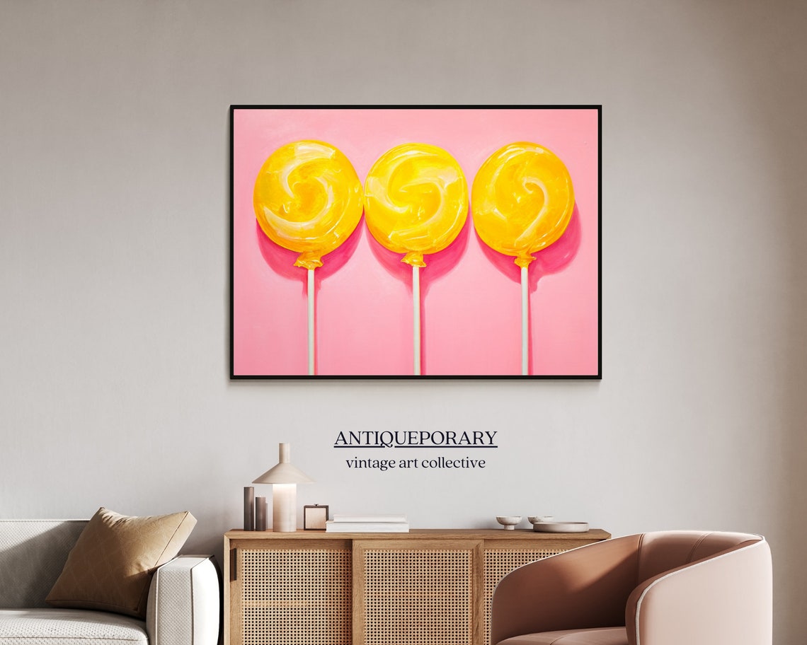 Sweet Yellow Lollipops Trio on Pink Modern Pop Art Kitchen Poster - Image 5