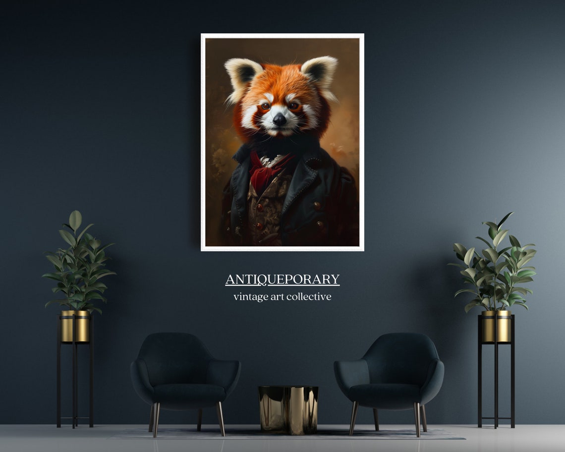 Royal Red Panda in Vintage Coat and Cravat Animal Portrait Poster - Image 6