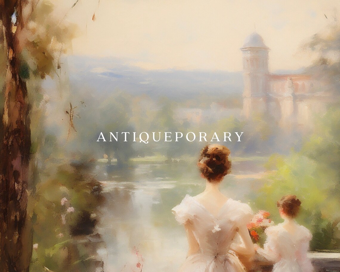 Mother Child Garden Lake View Vintage European Painting Poster - Image 3