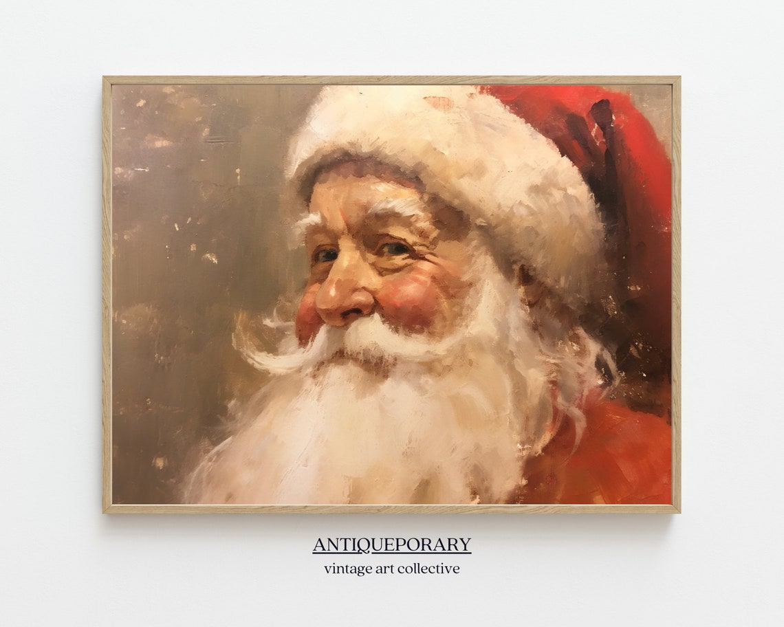 Rustic Santa Claus Portrait Close Up Vintage Christmas Print