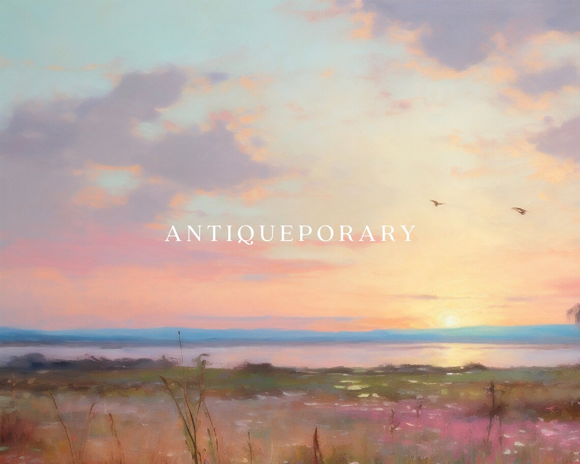 Sunset Wildflower Field Lake Reflection Impressionist Style Poster - Image 3