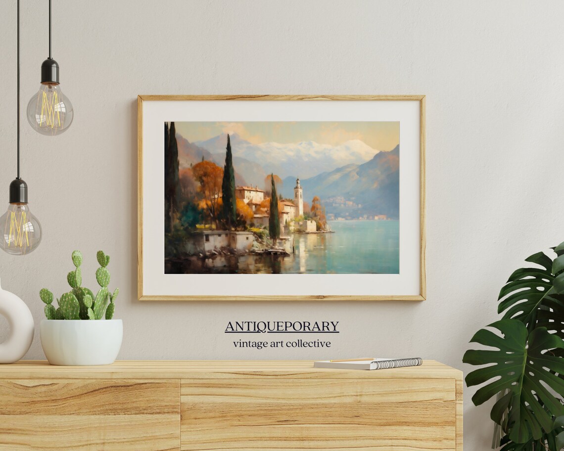 Italian Lake Village Church Cypress Mountains Vintage Country Poster - Image 4