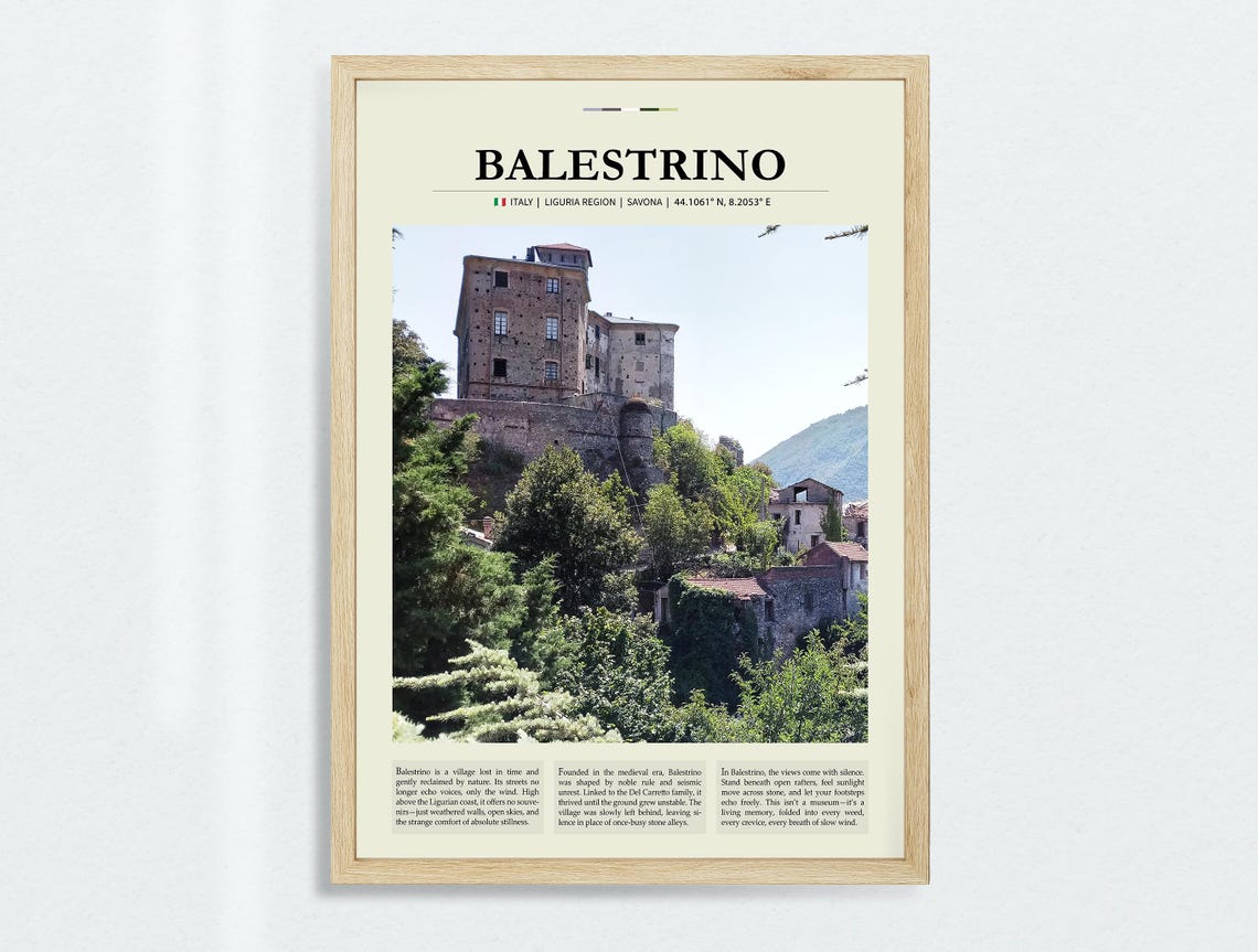 Balestrino Italy Vintage Poster Coastal Wall Art Rustic Italian Village Decor