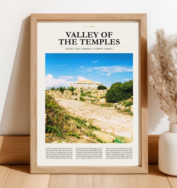 Valley Of The Temples Italy Travel Poster Physical Wall Art Print Vintage Sicily Decor For Gallery Walls And Unique Gifts