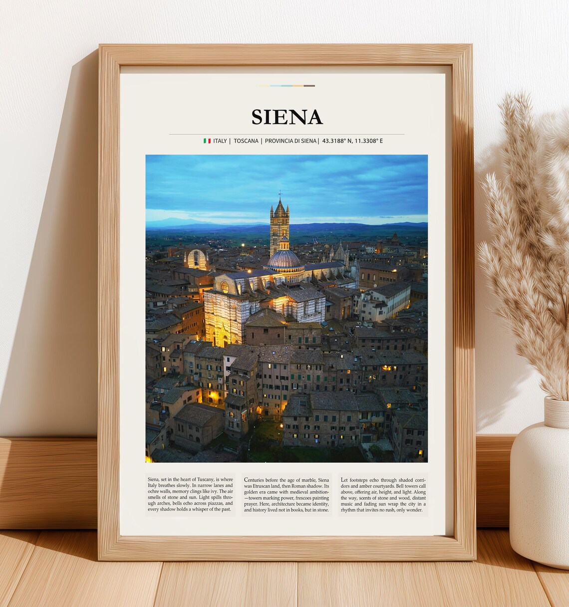 Siena Italy Medieval Cityscape Duomo Tuscany Dusk Travel Poster