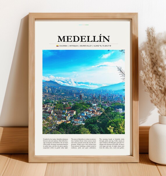 Medellin Colombia Aburra Valley Mountain City Vintage Travel Poster