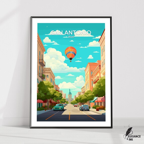 San Antonio Texas Poster With City Title Written In The Bright Sky