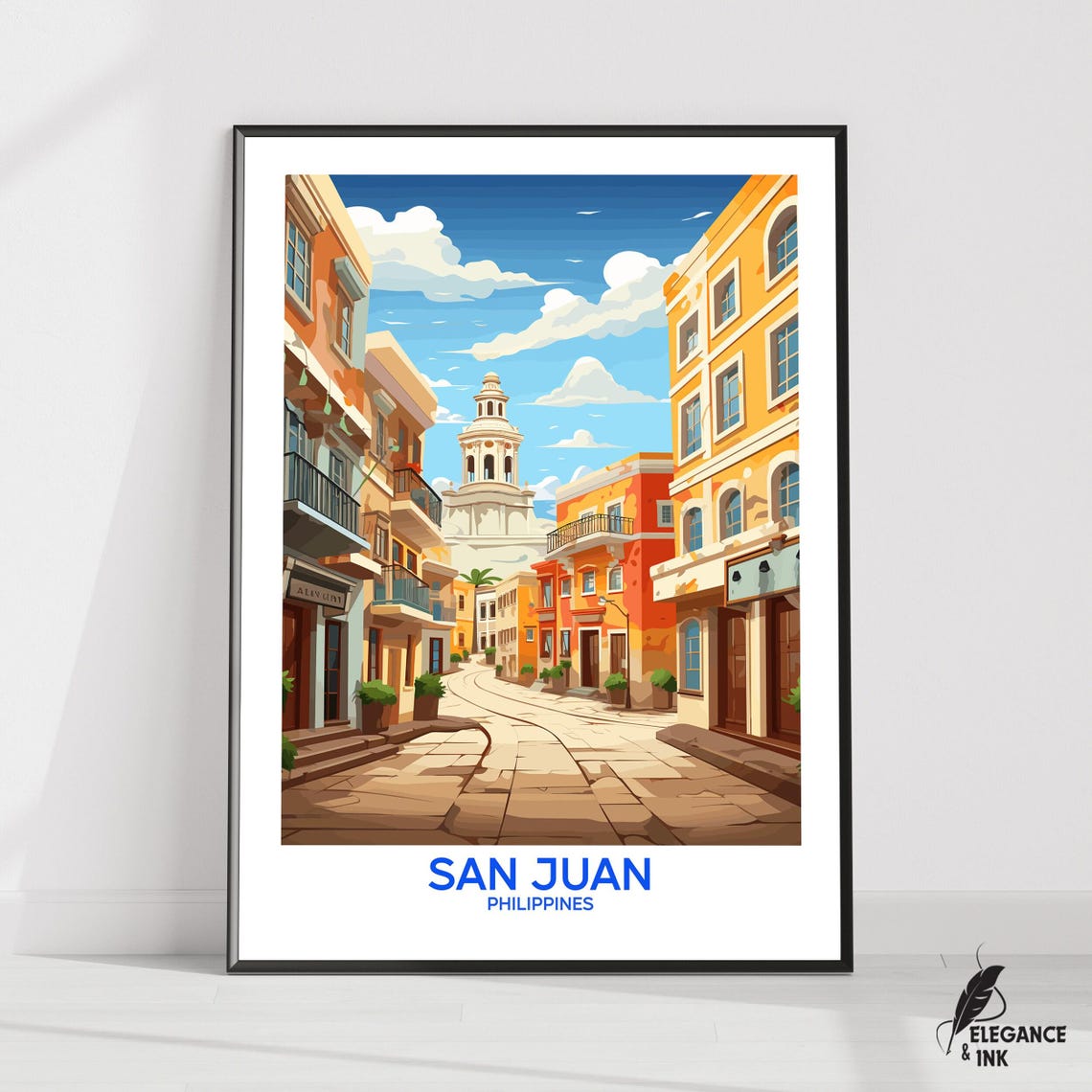 San Juan Philippines Historic Old Town Vintage Travel Poster