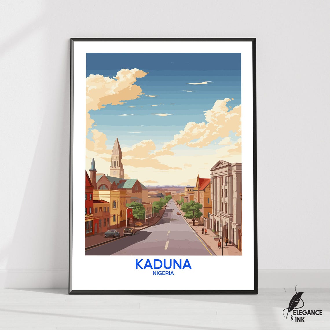 Kaduna Nigeria Historic Street Church Spire Illustrated Poster
