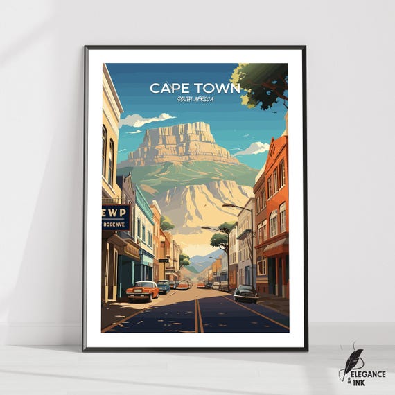 Cape Town Printcape Travel Postercape Artworkcape Canvascape Wall Decorhome Decorvintage Paintinggift Idea