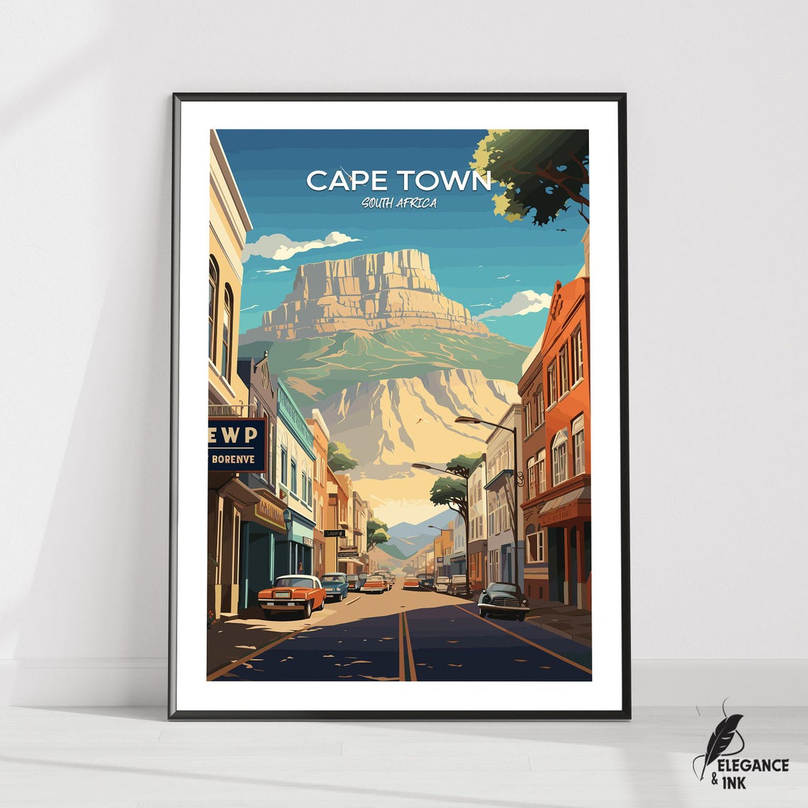 Cape Town South Africa Table Mountain City Street Travel Poster