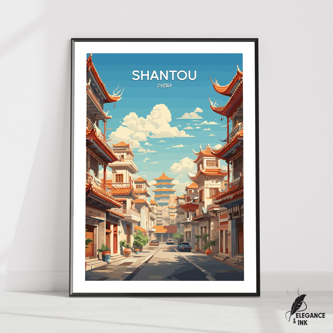 Shantou China Ancient Pagoda Street Blue Sky Travel Art Print