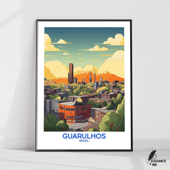 Guarulhos Wall Hanging Posterguarulhos Flat Vector Illustration Canvasso Paulo Handmade Wooden Frame And Unframed Colorful Vintage Gift