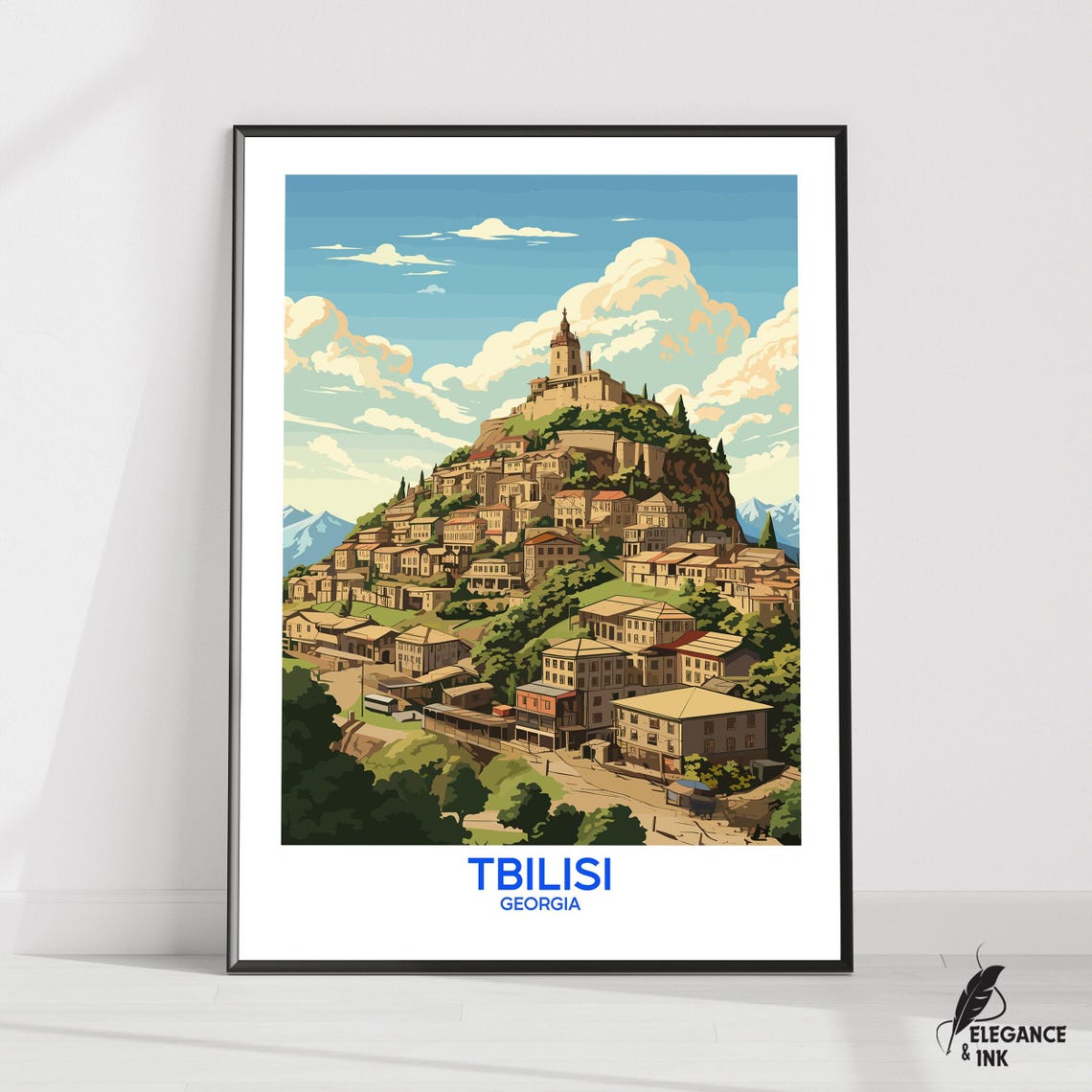 Tbilisi Georgia Hilltop Fortress Old Town Retro Travel Art Poster