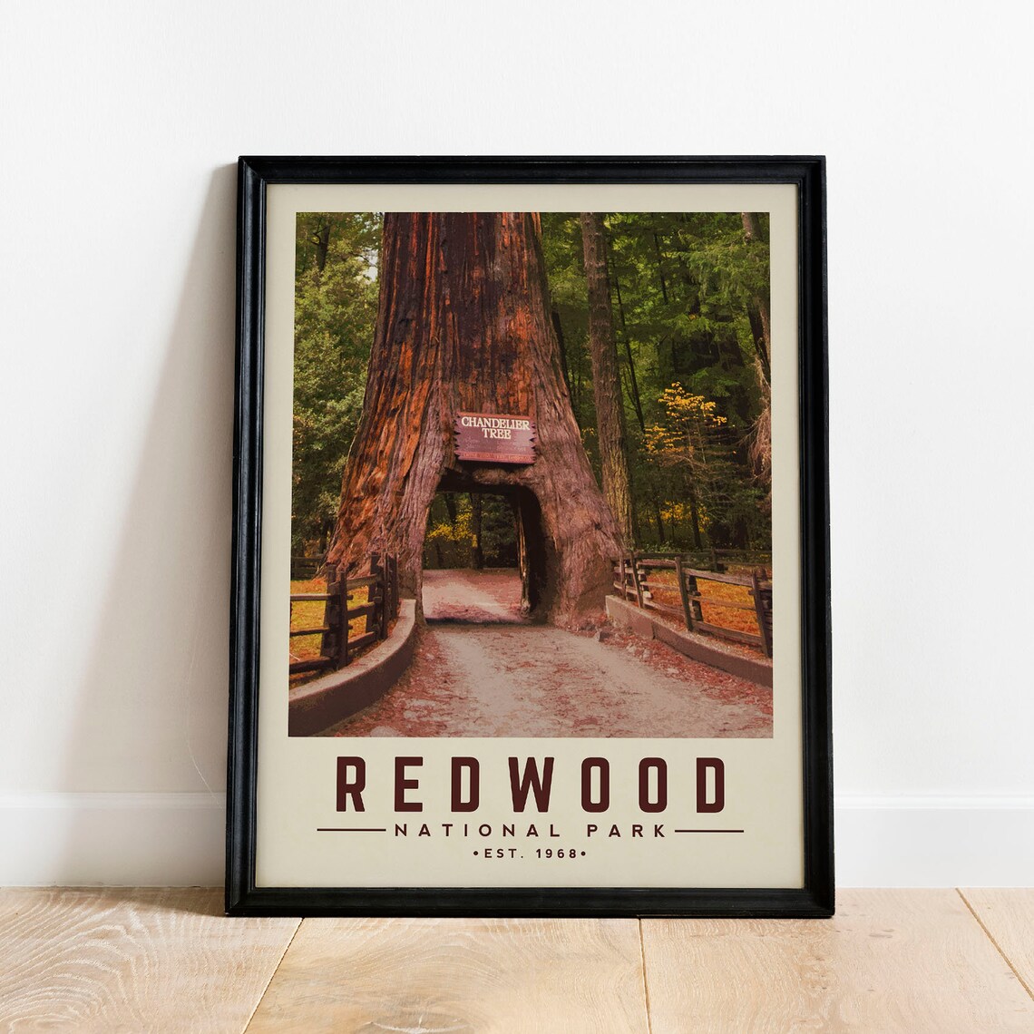 Redwood National Park Vintage Travel Poster, Minimalist