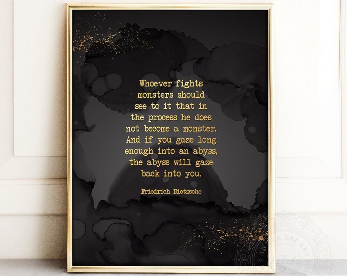 Nietzsche Gaze Into The Abyss Quote Black Ink Abstract Wall Art