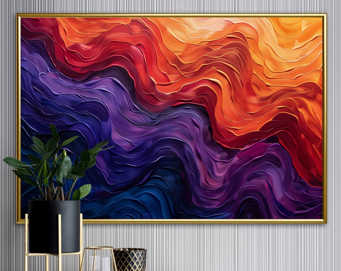 Abstract Wavy Texture Gradient Sunset Purple Orange 3D Wall Art Poster