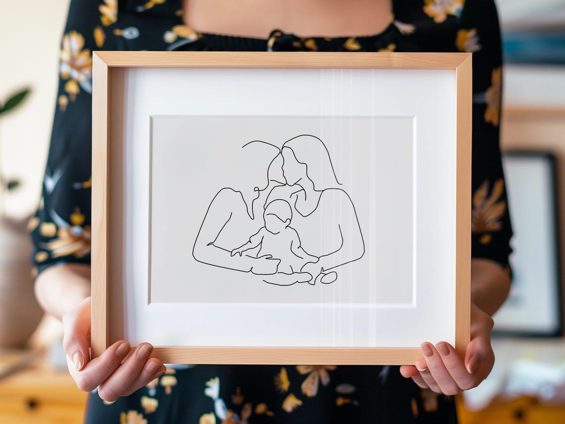 Lesbian Baby Gift Lesbian Family Portrait Lesbian Family Drawing Lesbian Baby Shower Gift Lesbian New Baby Print Lesbian Family Art - Image 2