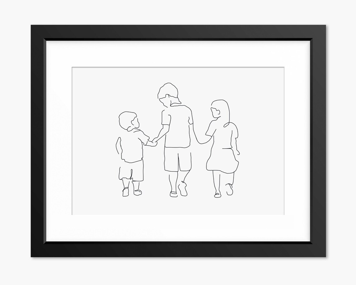 Brother And Sister Print Line Art Line Drawing Family Print Family Illustration Brother And Sister Wall Art Sibling Print