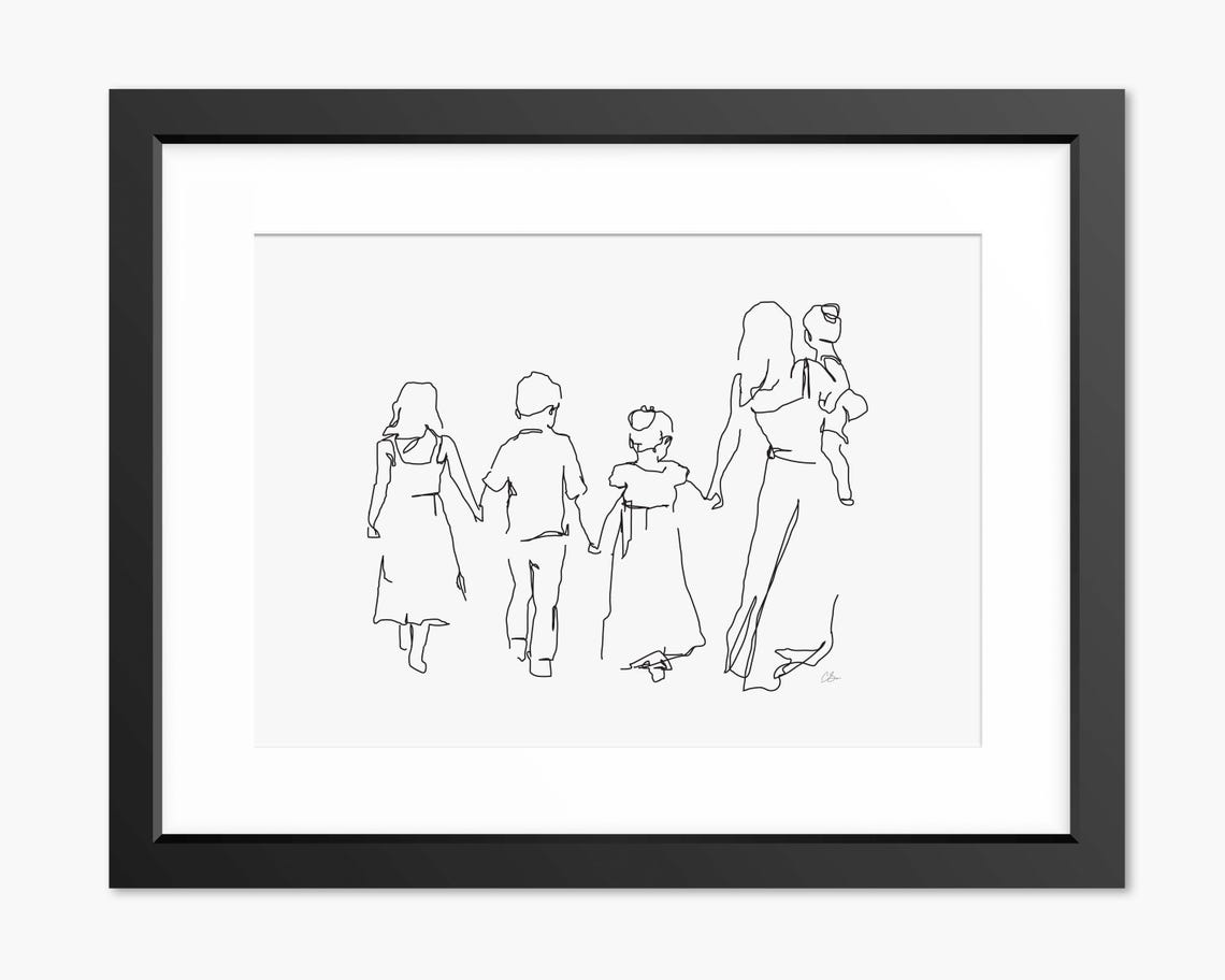 Mother And Children Drawing Mum Portrait Mother And Children Illustration Birthday Gift For Mum Mom Mothers Day Art Print Mom Print