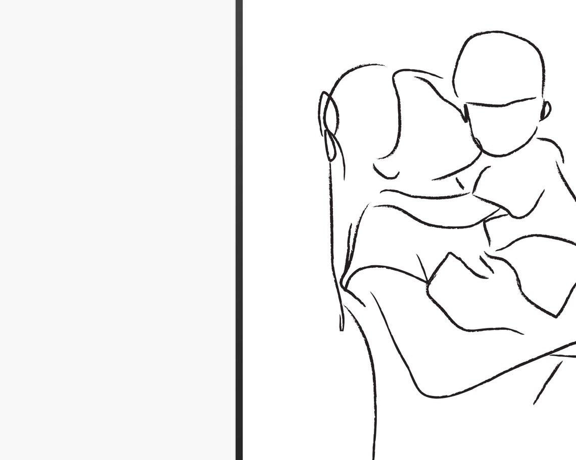 Mother Kissing Child Minimal Line Drawing Tender Embrace Poster - Image 2