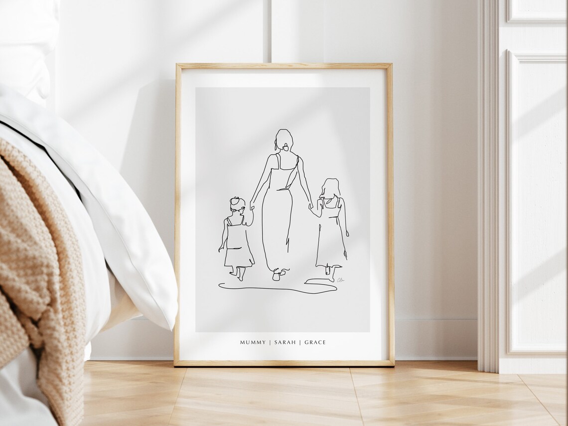 Mother and Daughters Line Drawing, Personalized Art Print - Image 2