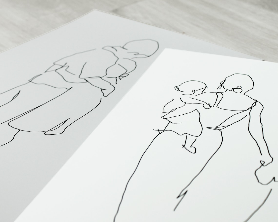 Family of Four Walking Away Hand in Hand Minimalist Line Art Poster - Image 2