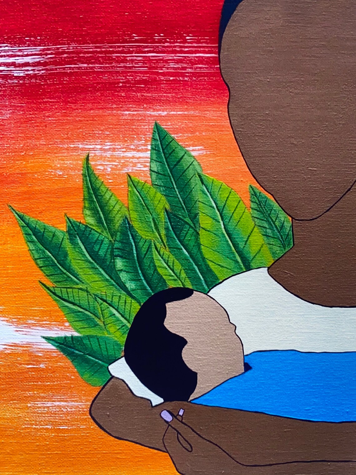 Black Mother And Child, Vibrant Acrylic Painting - Image 2
