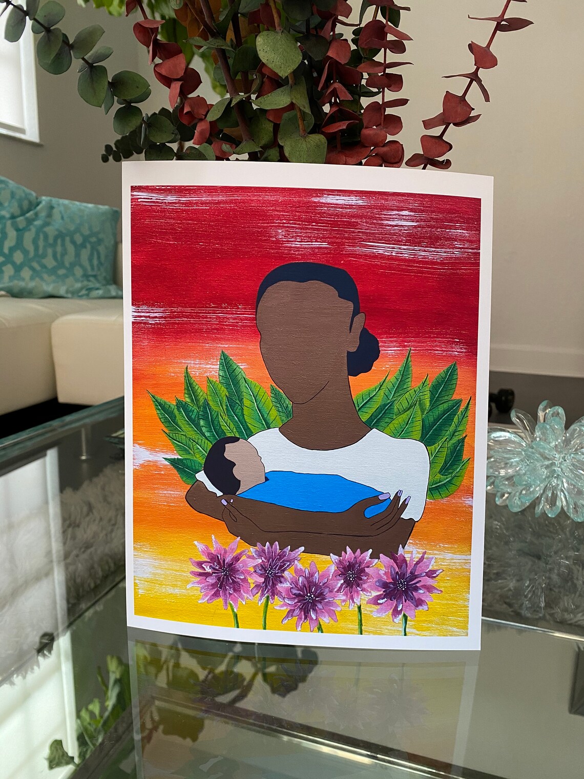Black Mother And Child, Vibrant Acrylic Painting - Image 4