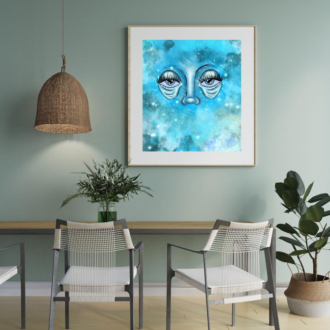 Ethereal Blue Face Art, Surreal Cosmic Portrait - Image 3
