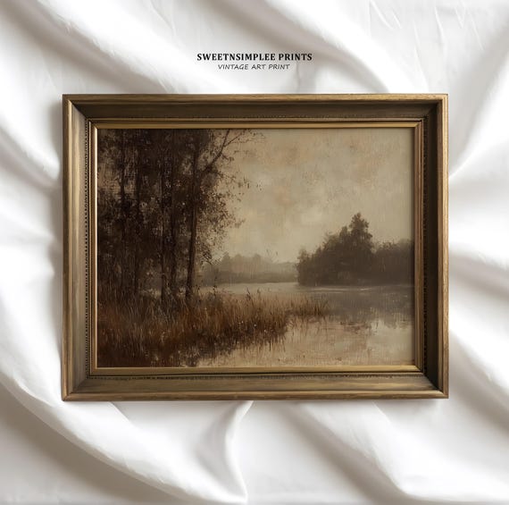 Dark Moody Fall Art Print Vintage Rustic Landscape Wall Art Atmospheric Scenery Oil Painting Farmhouse Decor 568