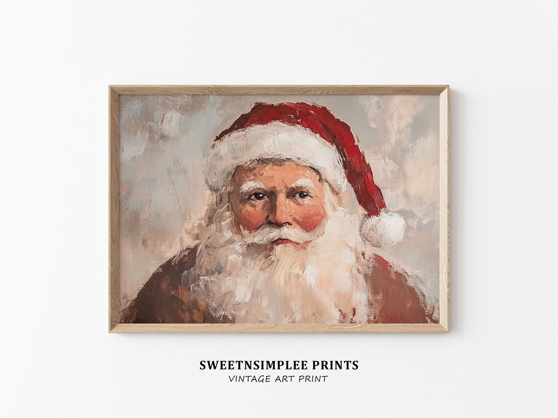 Vintage Santa Claus Portrait Poster Classic Oil Painting Holiday Decor