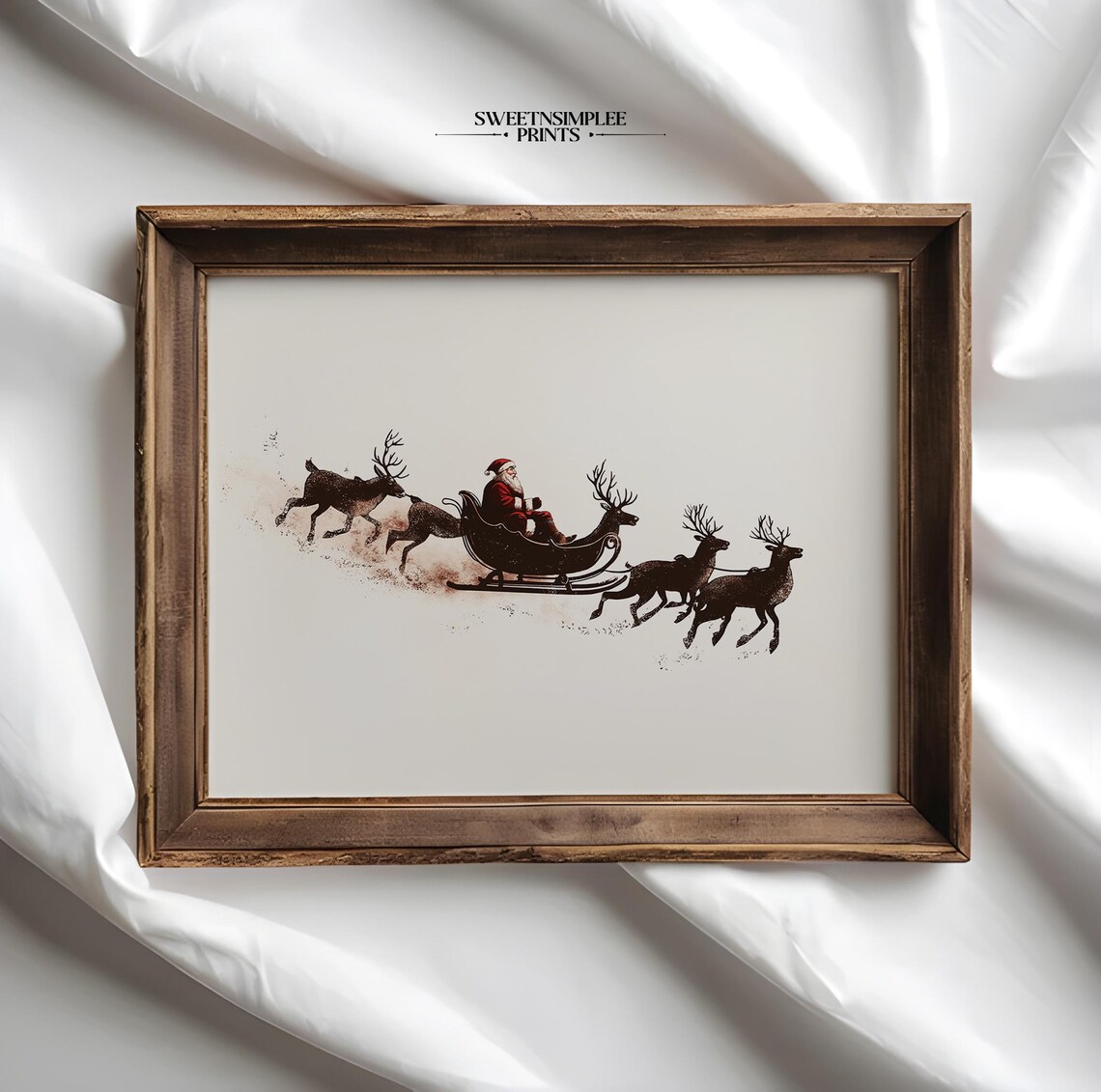 Minimalist Santa Sleigh Silhouette Ink Sketch Vintage Christmas Poster - Image 2