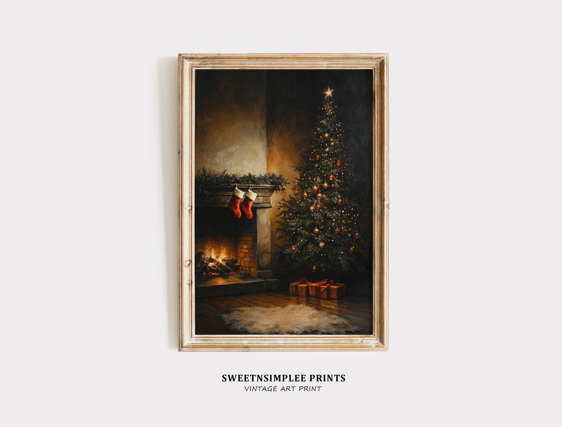 Cozy Fireplace With Stockings and Christmas Tree Gifts Holiday Poster - Image 2
