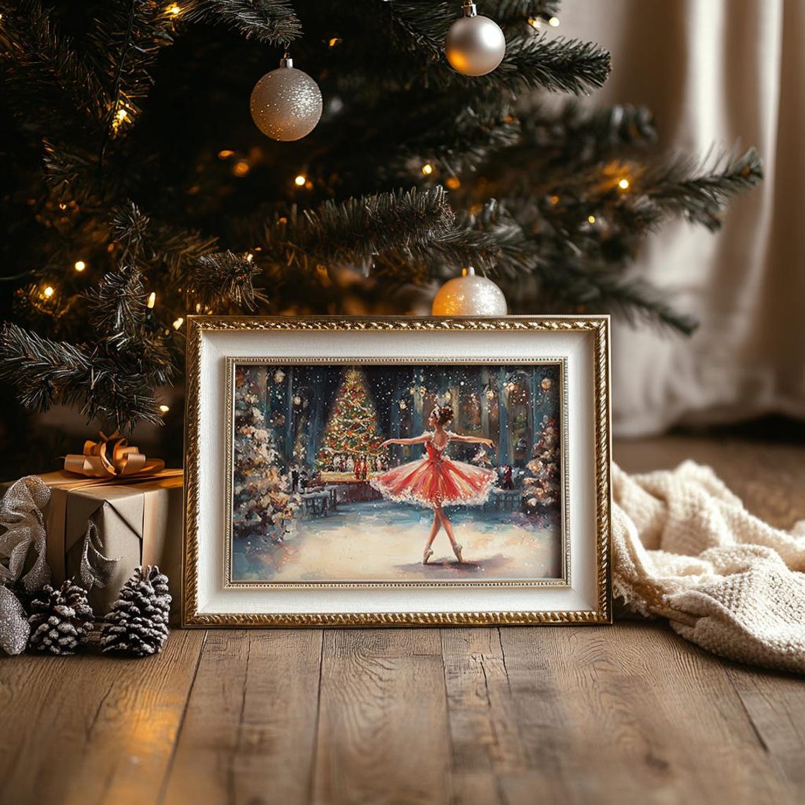 Nutcracker Ballet Dancer Red Tutu Christmas Scene Holiday Poster - Image 3