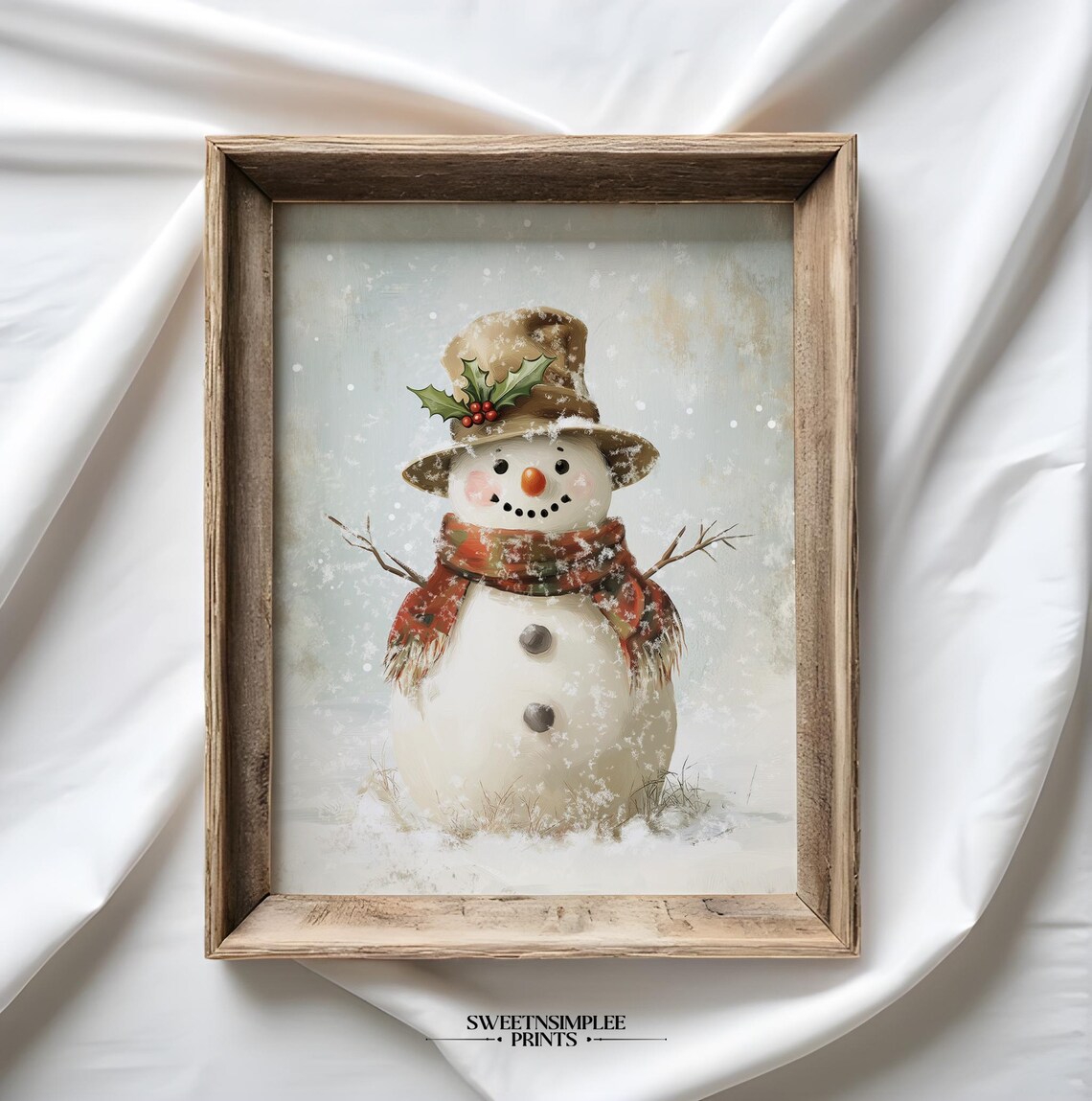 Vintage Cheerful Snowman With Scarf and Hat Winter Holiday Poster - Image 2