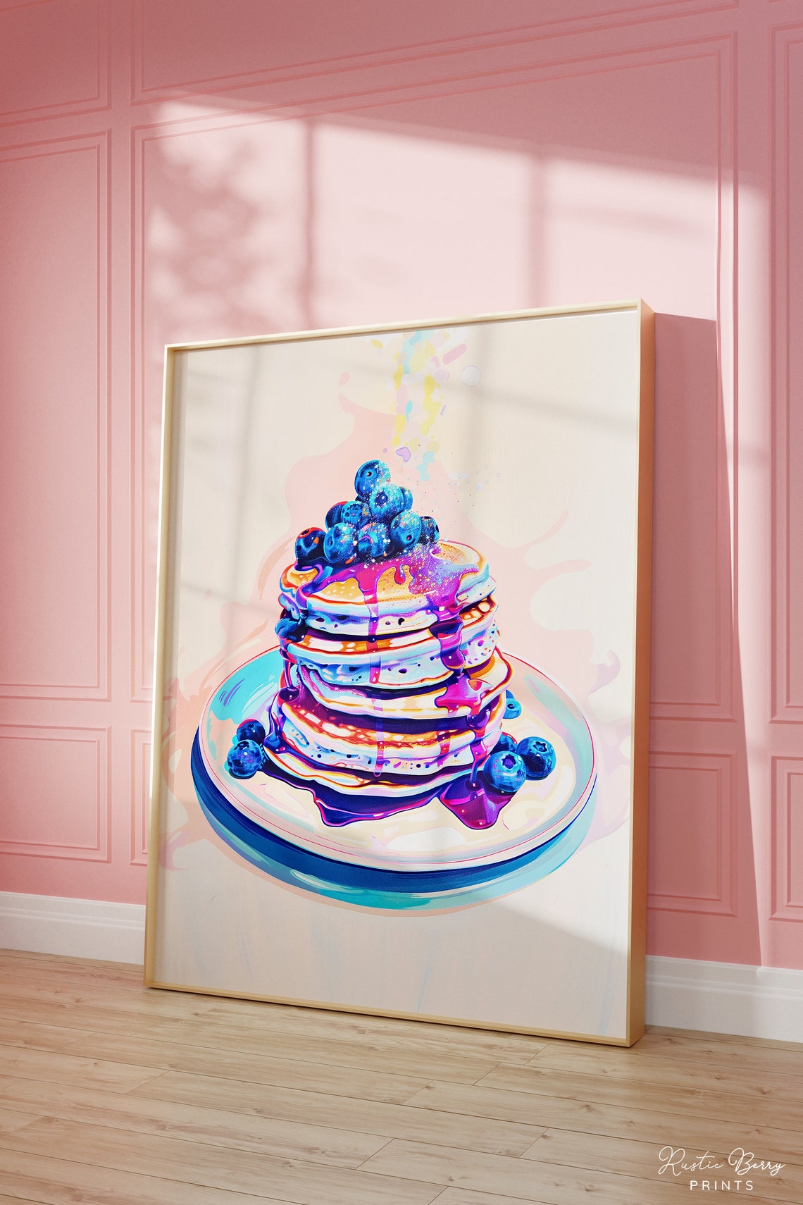 Vibrant Blueberry Pancakes Pop Art Colorful Modern Kitchen Poster