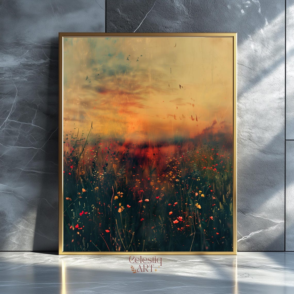 Wildflower Meadow At Sunset Impressionist Floral Landscape Art Print