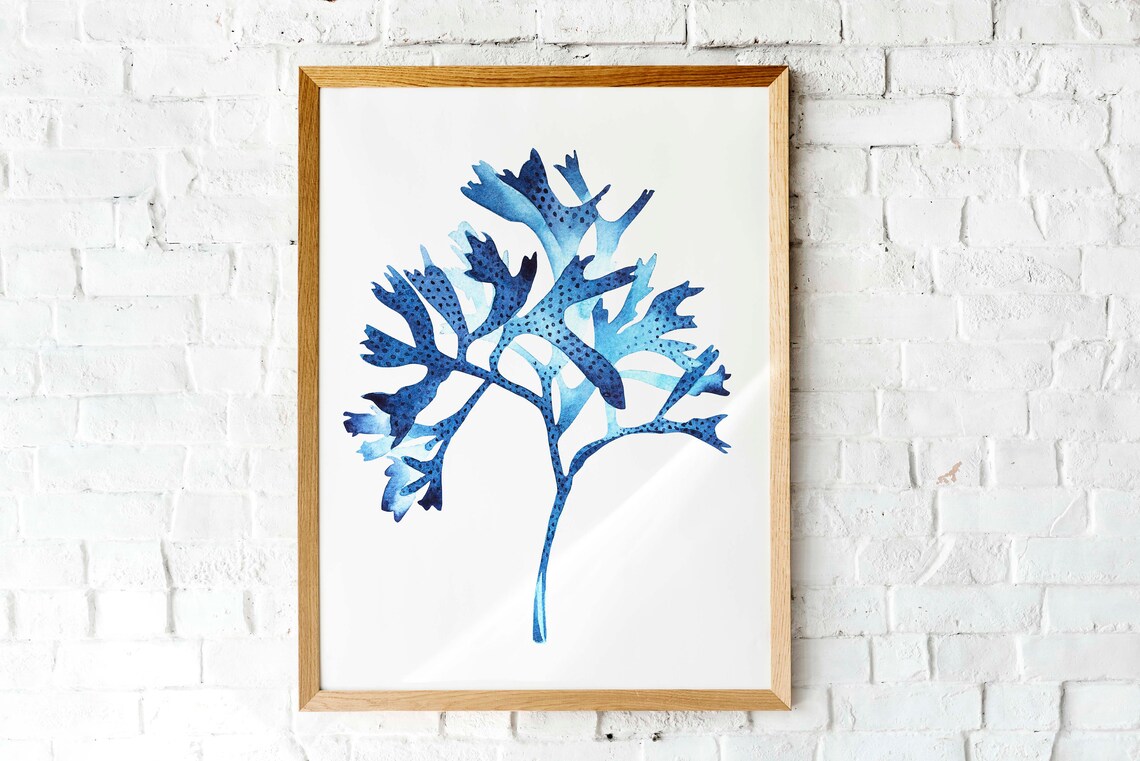 Art Watercolor Blue Coral Seaweed